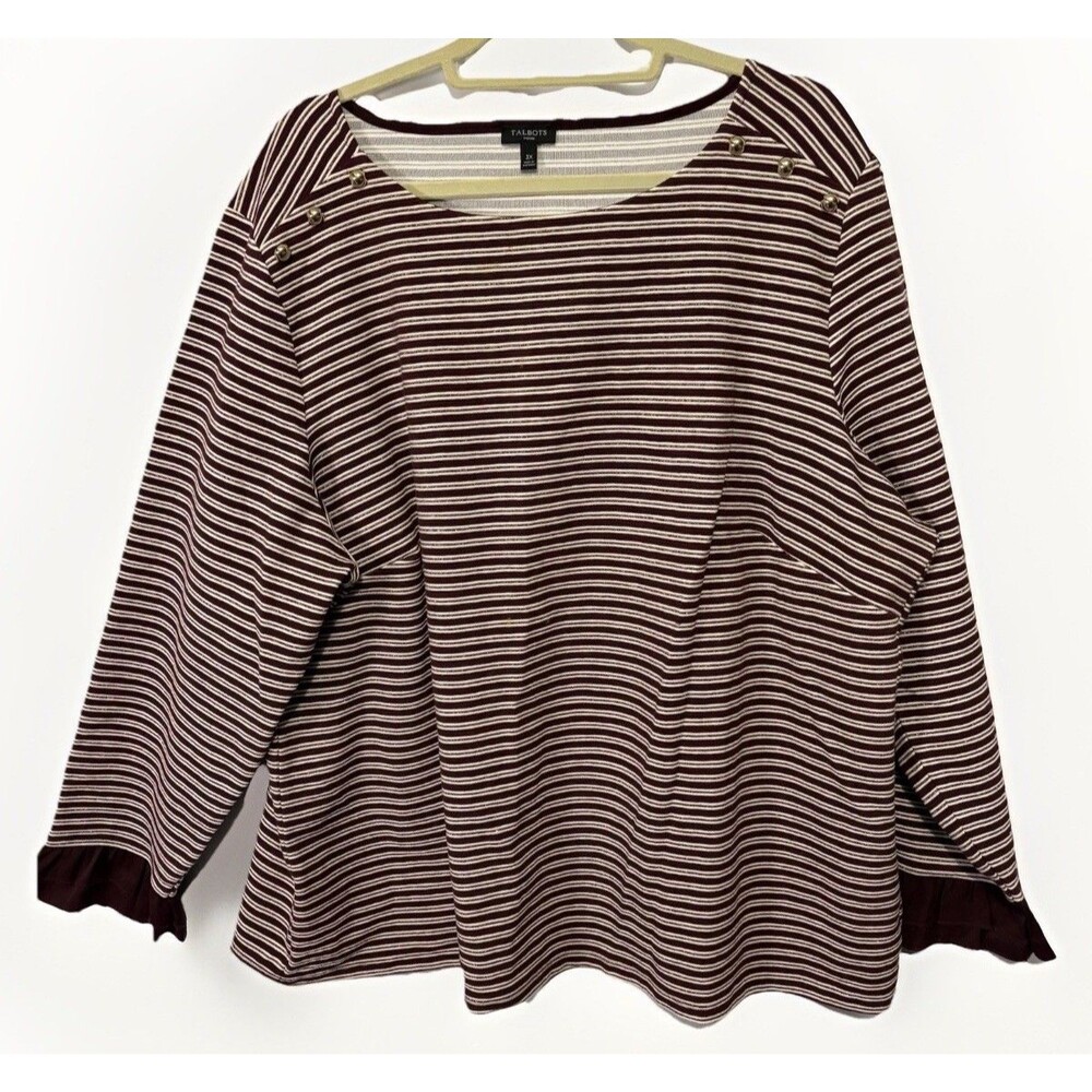 Talbots Striped Knit Top sz 3X Long Sleeve Ruffle Cuff Nautical Preppy Classic - Picture 1 of 7